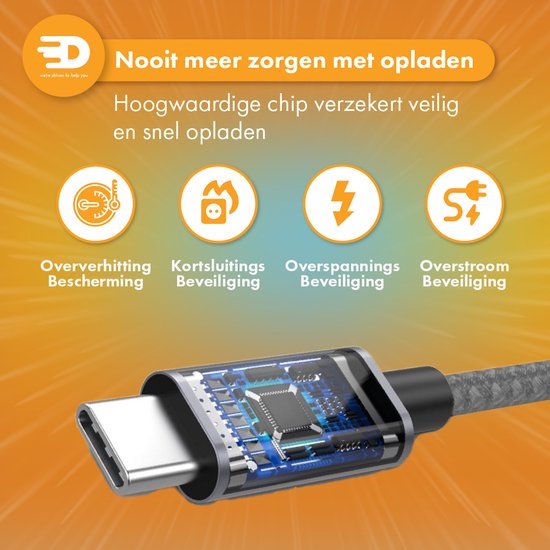 Drivv. USB naar USB C Kabel - Snellader - USB C Data en Oplaadkabel - Kort - 1 Meter - Geschikt voor Samsung, iPhone 15 & Meer - Space Grey