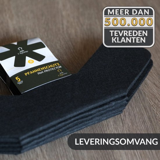 Chefarone Pannenbeschermers XXL - Tussenleggers Pannen en Potten - Beschermingsmatten - Wasmachinebestendig - Vilt - 5-delig - Zwart