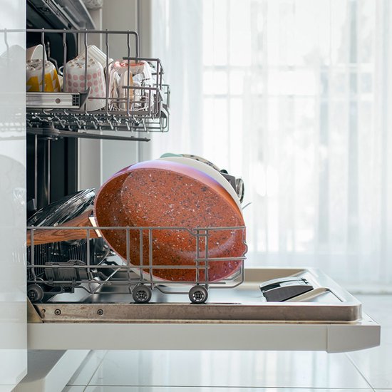 Livington Copper & Stone Pan - 28cm koekenpan- anti-aanbaklaag en krasbestendig - graniet look - binnenste steenlaag voor perfecte warmteverdeling - geschikt voor Ceran, gas, elektrisch, inductie
