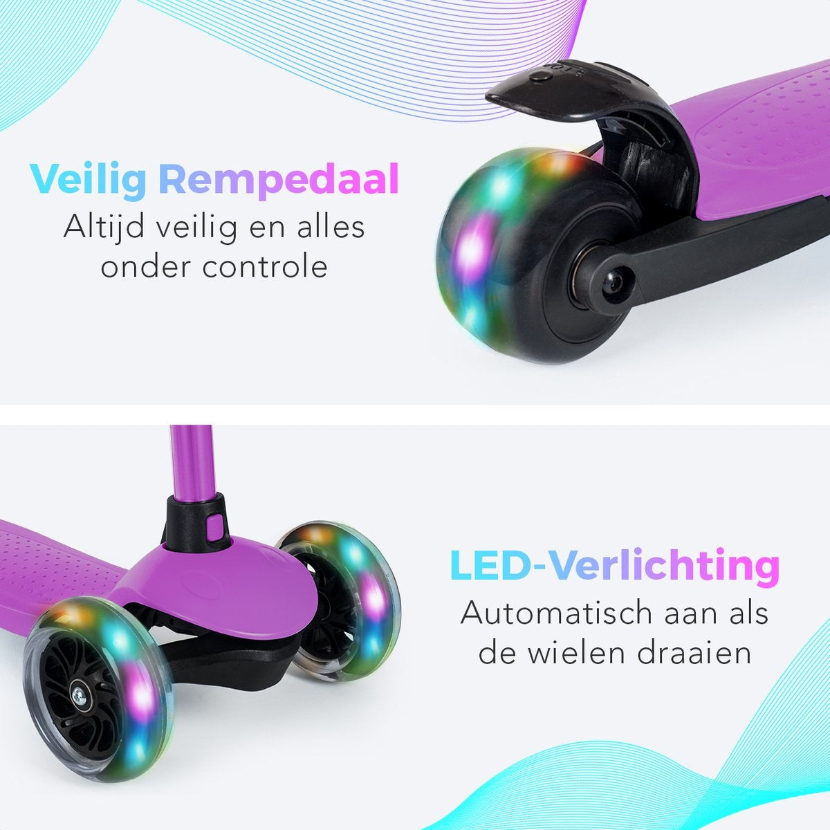LifeGoods HappyStep - Kinderstep - Step 2-5 Jaar - 3 Lichtgevende Wielen - Jongens/Meisjes - Paars
