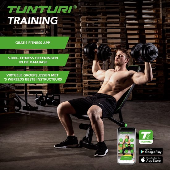Tunturi Gewichten - Halterset - Dumbbell Set - 2 Stuks - Totaal 28kg - Zwart - Vinyl - incl. gratis fitness app
