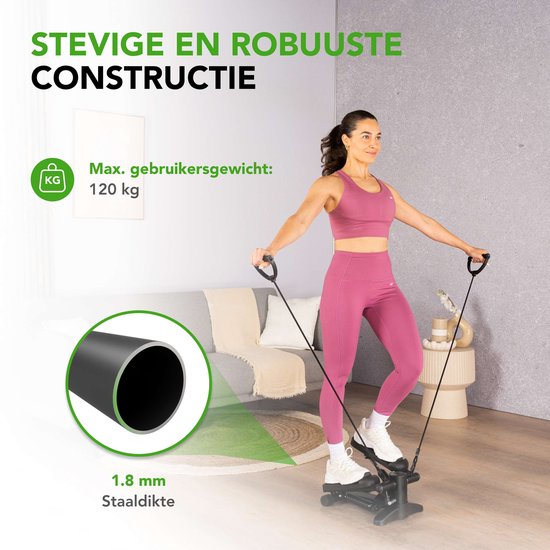 Tunturi Stepper - Stepper Fitness - Traploper - Aerobic Step - Fitness - Incl. display en Weerstandsbanden - Zwart