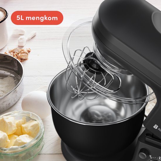 KitchenBrothers Keukenrobot - 5L - Mixer met Mengkom - 1200W - Matzwart