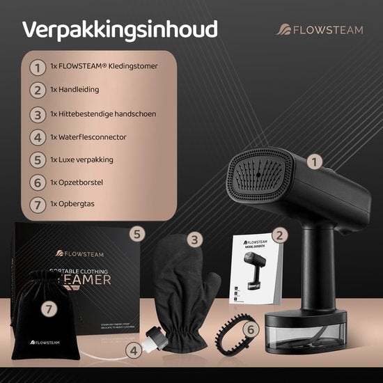 FLOWSTEAM® Vacuum Edition Kledingstomer - Handstomer met Zuigfunctie - Reisstomer - 2100W - Matte Black