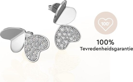 Yolora Dames Oorbellen Hartje - Kalpa Camaka Kristallen - Zilverkleurig - 18K Witgoud Verguld - Vrouwen Oorknoppen Zilver - Mooie Cadeauverpakking- Exclusieve Geschenkverpakking - Moederdag Cadeautje