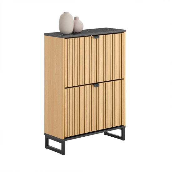 SoBuy Schoenenkast voor entree, dunne schoenenkast, compacte schoenenopslag, geschikt voor 8-12 paar, 60x24x88cm, FSR202-N