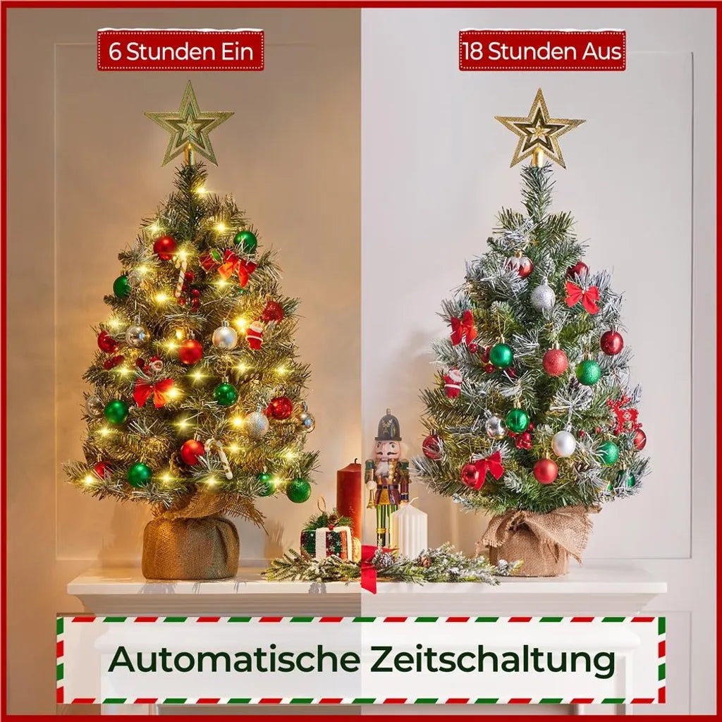 Yaheetech 2-delige Set Kunstkerstboom 92 cm met Sneeuw en LED