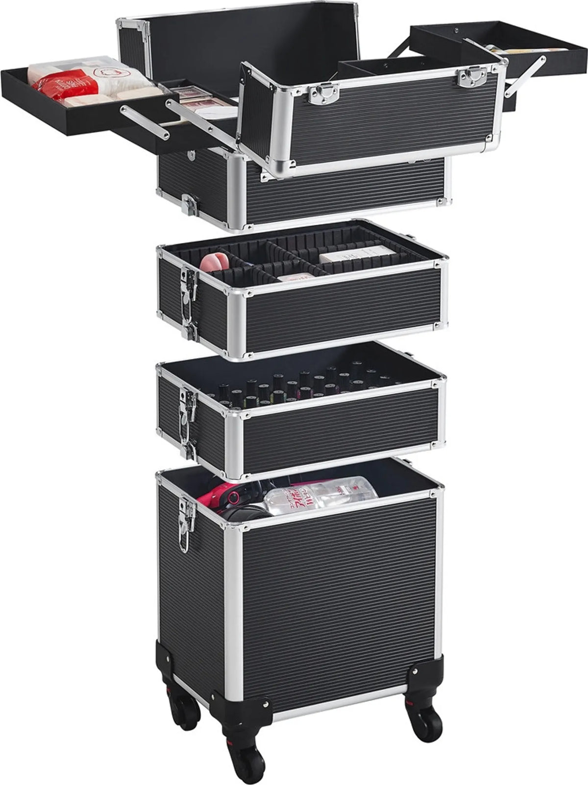 Yaheetech 5-in-1 Make-upkoffer op wielen - Afsluitbaar - 34 x 25,5 x 80,5 cm - Zwart