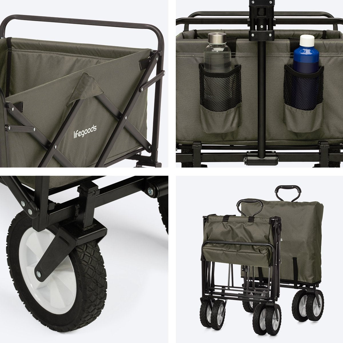 LifeGoods Bolderkar - Opvouwbaar - Draaibare wielen - 2 Standen - 70KG Draagkracht - Groen