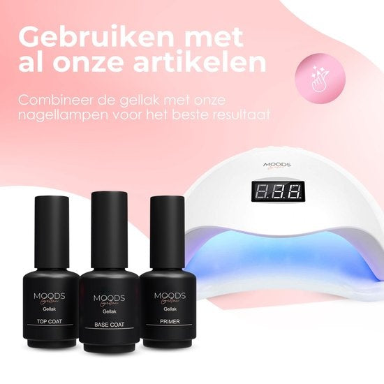 Moods Gellac Starterspakket - Primer - Base Coat - Top Coat - Gellak - LED Lamp Nagellak - 7.3 ML