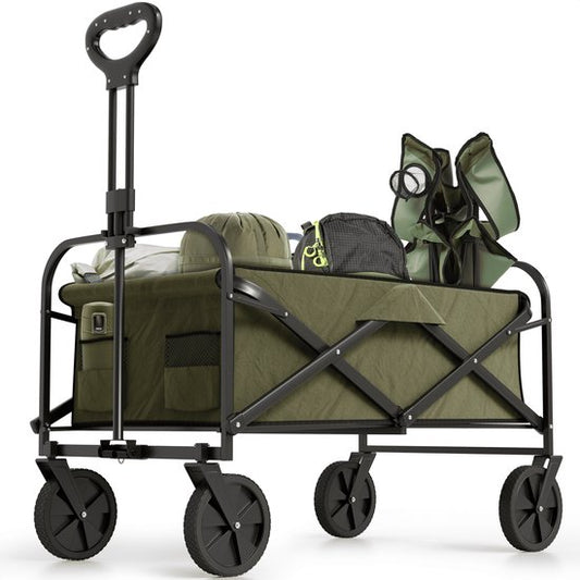 Avalo Bolderkar Opvouwbaar - Tot 90KG draagvermogen - 80L - 80x47x49 CM - 360º Wielen - Bolderwagen / Bolderkarren / Strandkar / Trekkar / Plooibare Bolderkar - Voor Strand - Groen