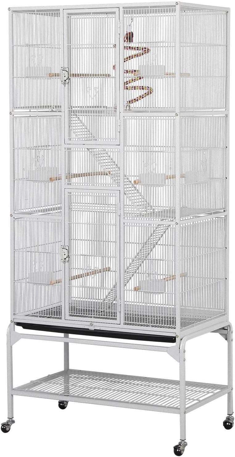 Yaheetech 175 cm Extra Grote Vogelkooi met Afneembare Standaard voor Middelgrote Papegaaien, Parkieten, Valkparkieten, Conures, Liefdesvogels, Grasparkieten en Finch – Wit