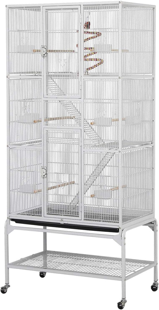 Yaheetech 175 cm Extra Grote Vogelkooi met Afneembare Standaard voor Middelgrote Papegaaien, Parkieten, Valkparkieten, Conures, Liefdesvogels, Grasparkieten en Finch – Wit