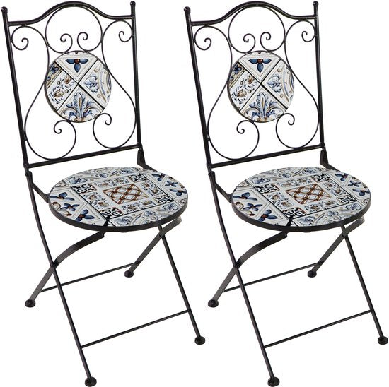 AXI Amélie Bistro Stoelen – Inklapbaar – Zachtblauw – Metalen inklapbare tuinstoelen – Hoge rugleuning – Set van 2 stuks – Mozaïeklook – Ingelegd met keramische tegels – 150 kg draagkracht – Tuin, terras of balkon