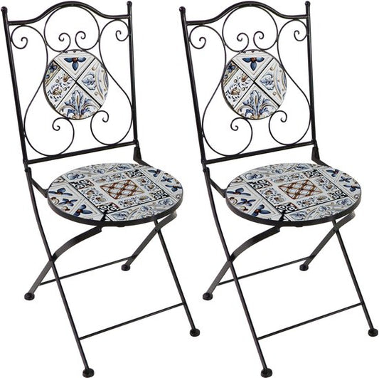 AXI Amélie Bistro Stoelen – Inklapbaar – Zachtblauw – Metalen inklapbare tuinstoelen – Hoge rugleuning – Set van 2 stuks – Mozaïeklook – Ingelegd met keramische tegels – 150 kg draagkracht – Tuin, terras of balkon