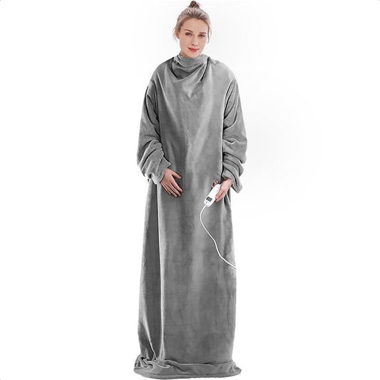 Goliving Elektrische deken met Mouwen - Fleece plaid - Knuffeldeken groot - Wasbare elektrische deken met 9 standen en timer - 195x125cm - Grijs