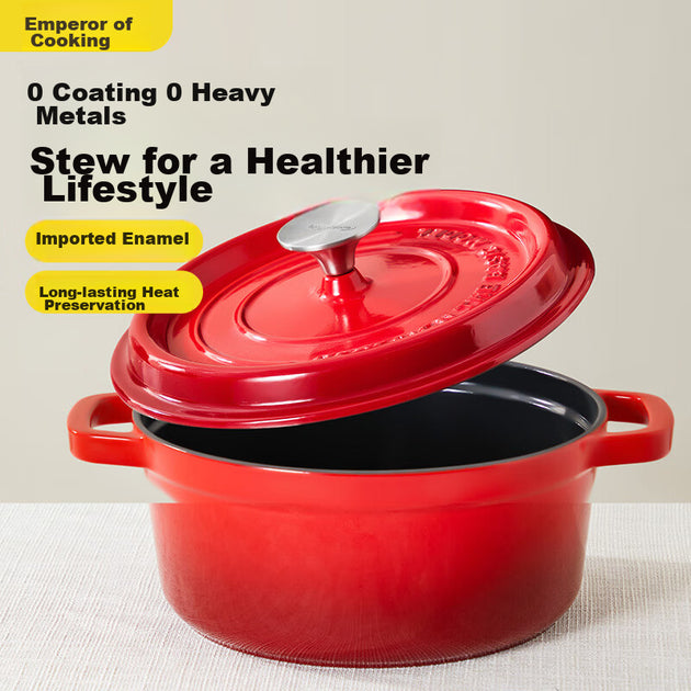 COOKER KING Geëmailleerde Gietijzeren Soeppan & Steelpan 24 cm – Chinees Rood – Gietijzer En Emaille