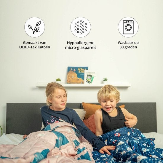 EL-Life Verzwaringsdeken Kind 2,4kg - 90 x 120cm - Zwaartedeken - Weighted Blanket - Verzwaarde Deken - OEKO-TEX Katoen - Ruimte & Astronauten
