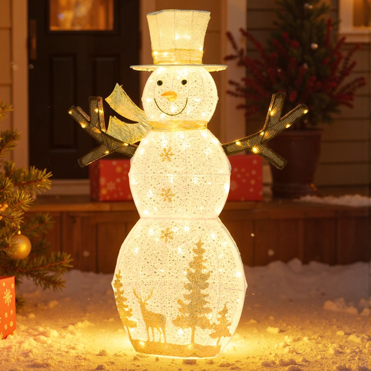 Coast LED Sneeuwman Kerstdecoratie - 100 warmwitte LED-lampen - 141 cm hoog - met hoed en sjaal - wit