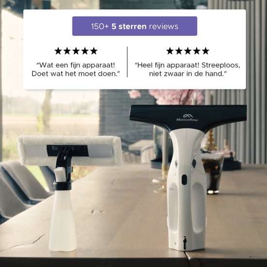 Motionflow Vacuüm Raamwisser met verlengstuk 61cm - Raamtrekker met Telescoopsteel - Elektrische ruitenreiniger met inwasser - Ramenwasser Oplaadbaar - Raamzuiger Wit / Zwart