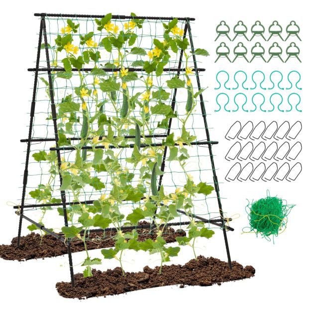 Coast Klimrek - A-Frame - Metaal - Tuinnet - Plantenclips - 130x105x151 cm - Zwart