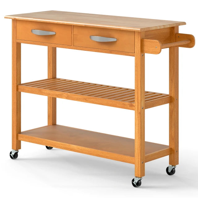 Coast Keukentrolley Hout – Verrijdbaar Keukenrek met 2 Lades en 2 Planken – 106 x 43 cm