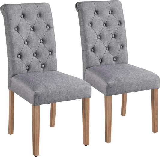 Yaheetech Eetkamerstoelen Set van 2 - Donkergrijs - 45,5 x 62 x 98,5 cm - Hoge Rugleuning, Houten Poten