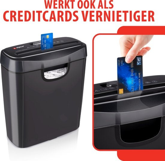 alpina Papierversnipperaar - Creditcard Vernietiger - Papiervernietiger met Opvangbak - Zwart