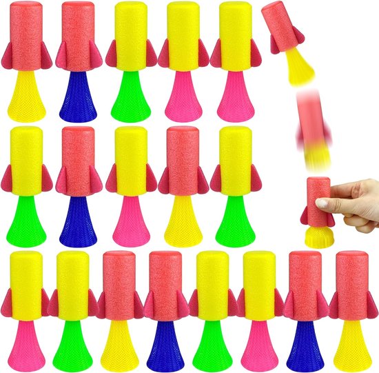 Partizzle 24x Springende Raketten - Bouncing Ruimte Raket Speelgoed - Uitdeelcadeautjes - Grabbelton Traktatie Cadeautjes - Voor Kinderen & Peuters - Foam