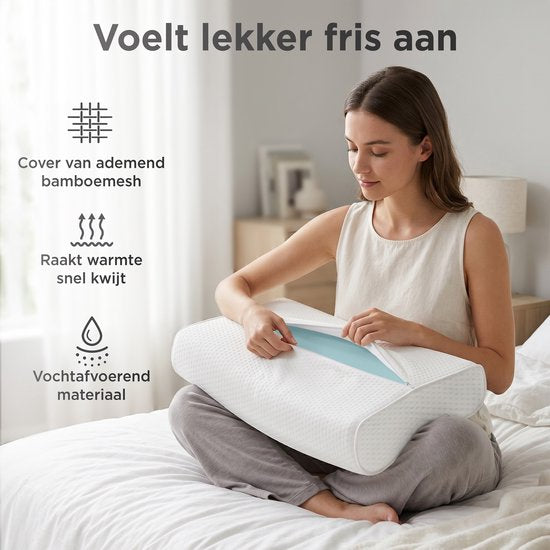 CozySense® Ergonomisch Hoofdkussen - Verstelbaar Memory Foam Pillow - Traagschuim Slaapkussen - Zij- Rug & Buikslaper - 3-Lagensysteem - Orthopedisch - Bamboe Hoes