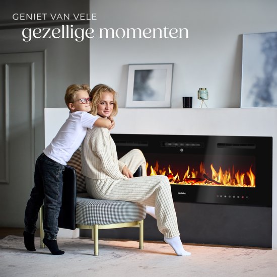 tectake® Wandhaard - Elektrische Haard - Sfeerhaard - 106,5 x 12 x 43 cm - 900W & 1800W - Bediening met Afstandsbediening of App - met Thermostaat - Kachel - met Verwarming - Haarden - Hout en Gloeieffecten - 3D Vlammen - Timer