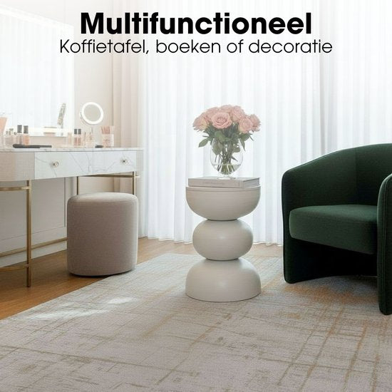 Mica Decorations Luna Bijzettafel - Salontafel Rond voor de Woonkamer - Nachtkastje van Stevig IJzer voor de Slaapkamer - Rond Tafeltje voor Planten en Binnen - H46 x Ø32 cm - Off-white