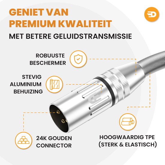 Drivv. Premium XLR Kabel - Microfoon kabel - Mannelijk naar Vrouwelijk 3 pin - 3 Meter - Zilver