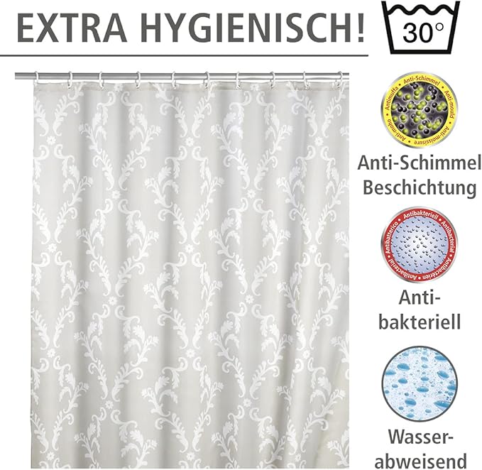 Wenko Baroque Douchegordijn Blauw - 180 x 200 cm - Anti-Schimmel