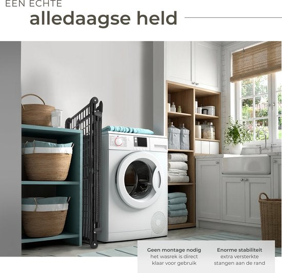 tectake® Droogrek - Wasrek - 18 Meter Drooglengte - Inklapbaar - Staand - Droogrekken met 2 Houders voor Kleine Was - Hoge Zijvleugels voor Lange Kleding - Zwart