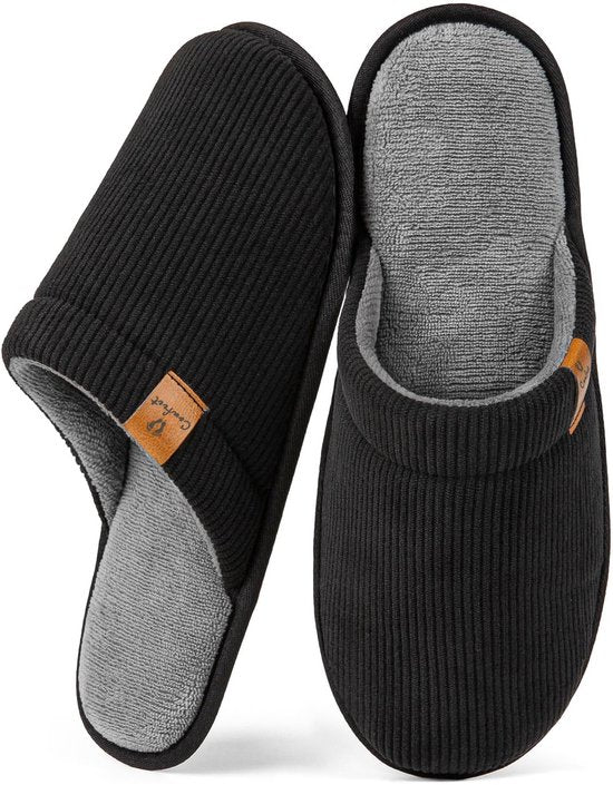 Pantoffels Heren - Sloffen - Maat 40/41 - Zwart - Corduroy - Anti-slip - Comfeet