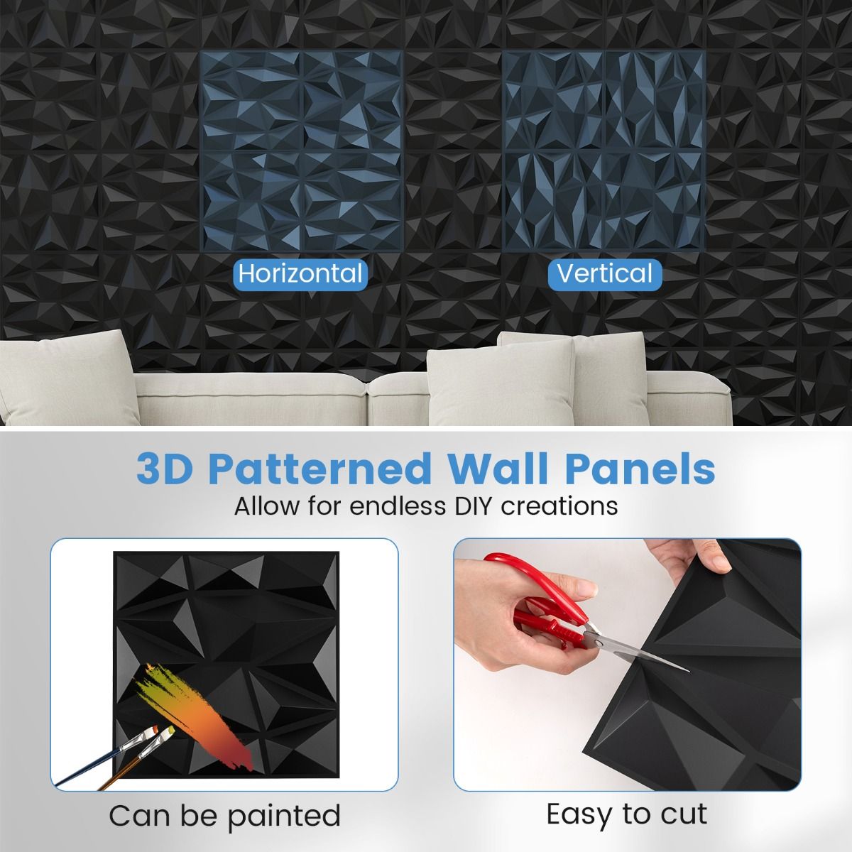 Coast 3D Wandpanelen - diamantpatroon - zelfklevend - zwart 30 x 30 cm 50 stuks