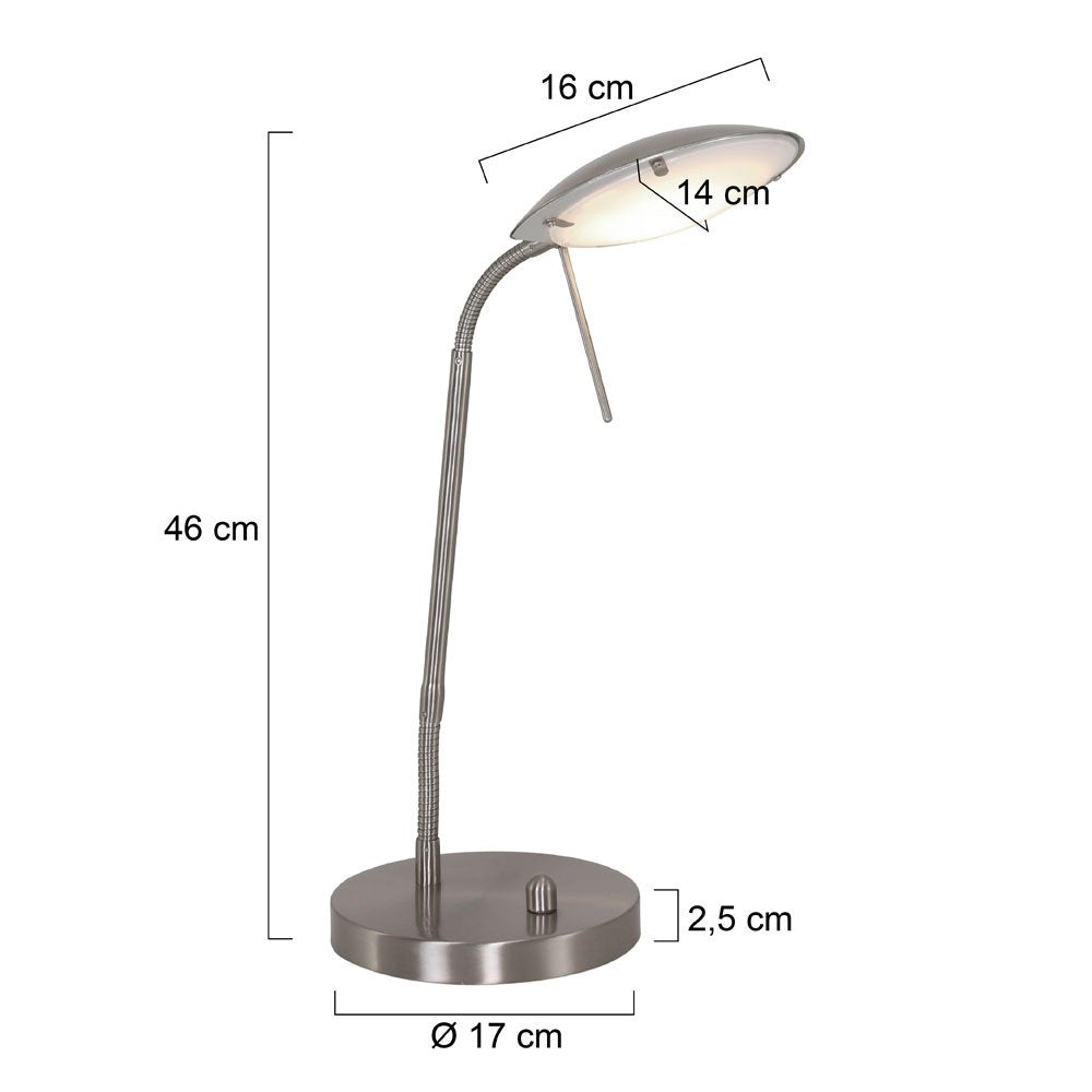 Stalen Tafellamp Biron 1315ST - Kantelbaar en Verstelbaar - Modern Design - Mexlite - Inclusief 194 cm Snoer - Hoogte 25-46 cm