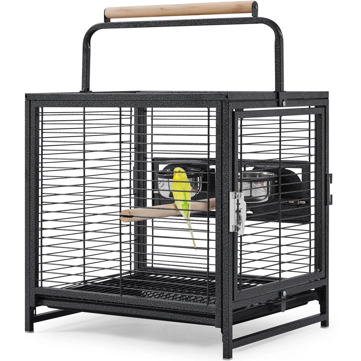 Yaheetech Vogelkooi Met Handgreep – Voorzien Van Houten Zitstokken En Waterafstotende Coating En Afsluitbare Deur – Voor Kanaries En Grasparkieten – Zwart Metaal Kunststof En Hout – 48,5 x 39 x 65 cm