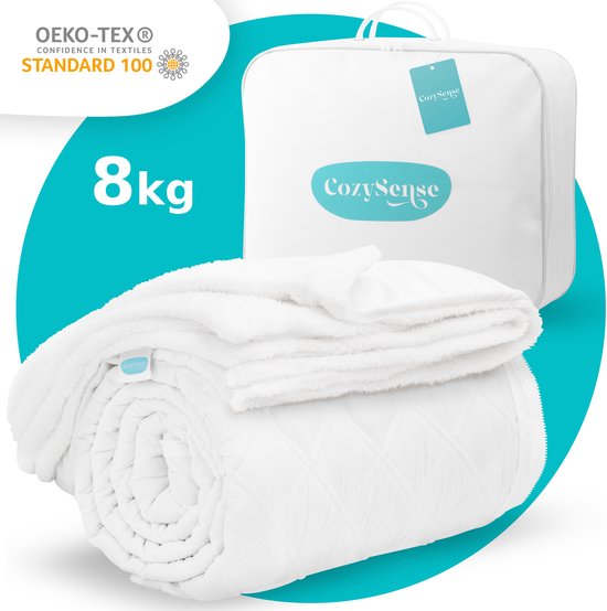 CozySense® Verzwaringsdeken 8 kg - Weighted Blanket - Zwaartedeken met GLASS-Flow® Drukverdeling - Inclusief Wasbare Hoes - 140x200 cm - Wit