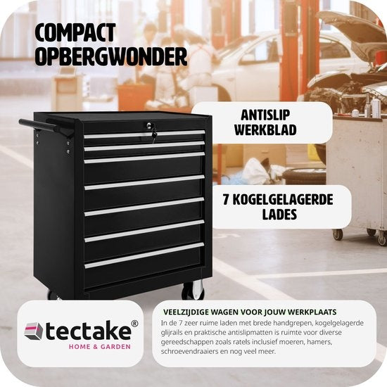 tectake® - Gereedschapswagen met 7 lades - zwart - 402800