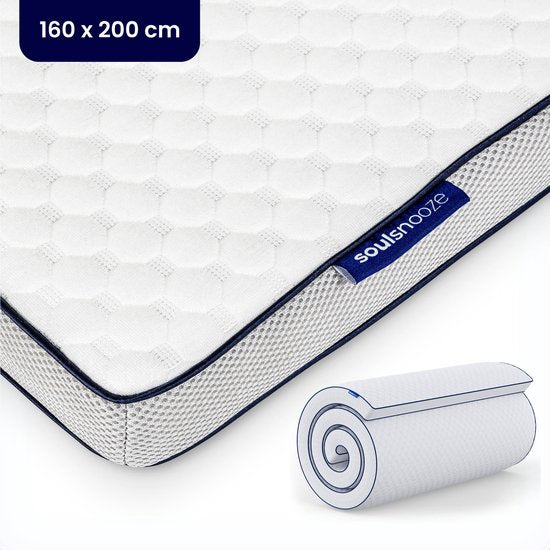 SoulSnooze® DuoComfort Premium Topper – 160 x 200 x 7 cm - Dubbelzijdig Design – incl Bamboe Hoes En Antisliplaag – Rugondersteuning – Wit Traagschuim En Hybrid Foam
