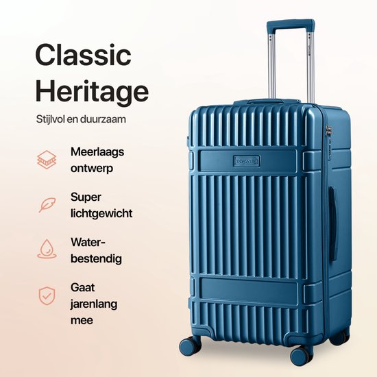 SKYCASES Trunk Reiskoffer – Classic Heritage – Extra Grote Koffer – 110L – TSA Slot – Lichtgewicht Trolley – 78x44x36 cm – Trunk Rolkoffer – Spinner Wielen – Donkerblauw