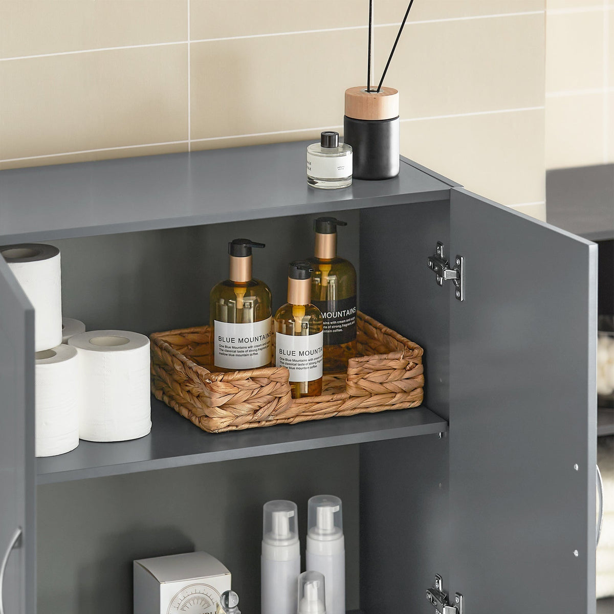SoBuy Wandkast met 2 Deuren - 60x30x60 cm - Grijs - Verstelbare Plank