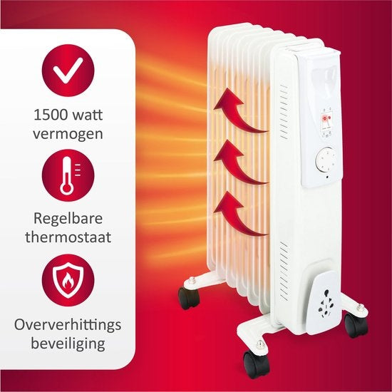 alpina Elektrische Olieradiator - Kachel met Thermostaat - Elektrische Verwarming - Bijverwarming - 1500W - Wit