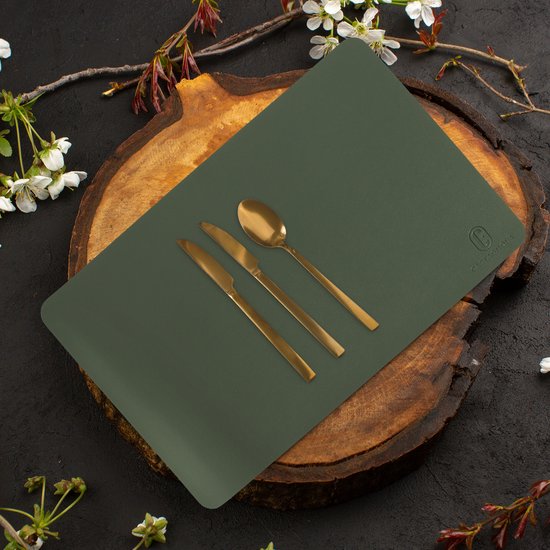 Castagnola Lederlook Placemats - Antislip Placemat van Kunstleer - Waterafstotende Onderlegger - Onderzetter - 6 Stuks - 45 x 30 cm - Groen