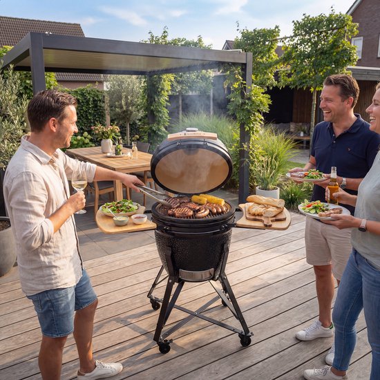 KitchenBrothers Kamado BBQ - 18 Inch Houtskool Barbecue - 38,5⌀ cm - Complete Set - Egg BBQ met Accessoires inclusief Hoes - Zwart