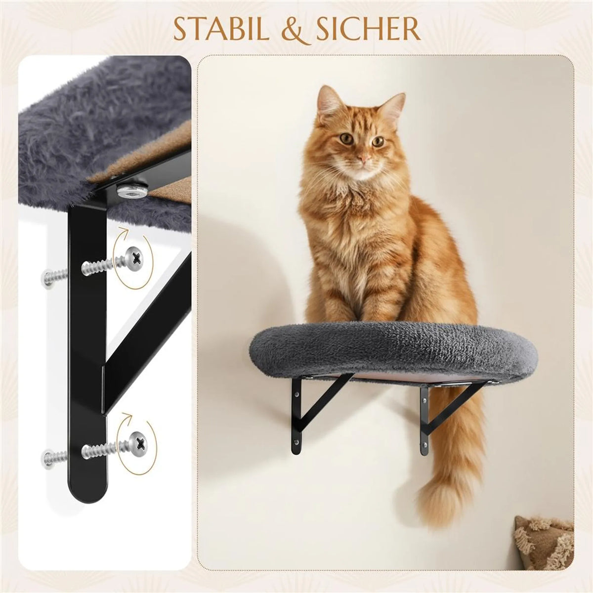 Yaheetech Kattenmeubels Voor Wandmontage Set – 49 x 30 x 40 cm – Voorzien Van Kattenhol En Ligmand En Sisal Krabpalen En Meerdere Platforms – Voor 1-5 Katten – Donkergrijs Pluche En Metaal