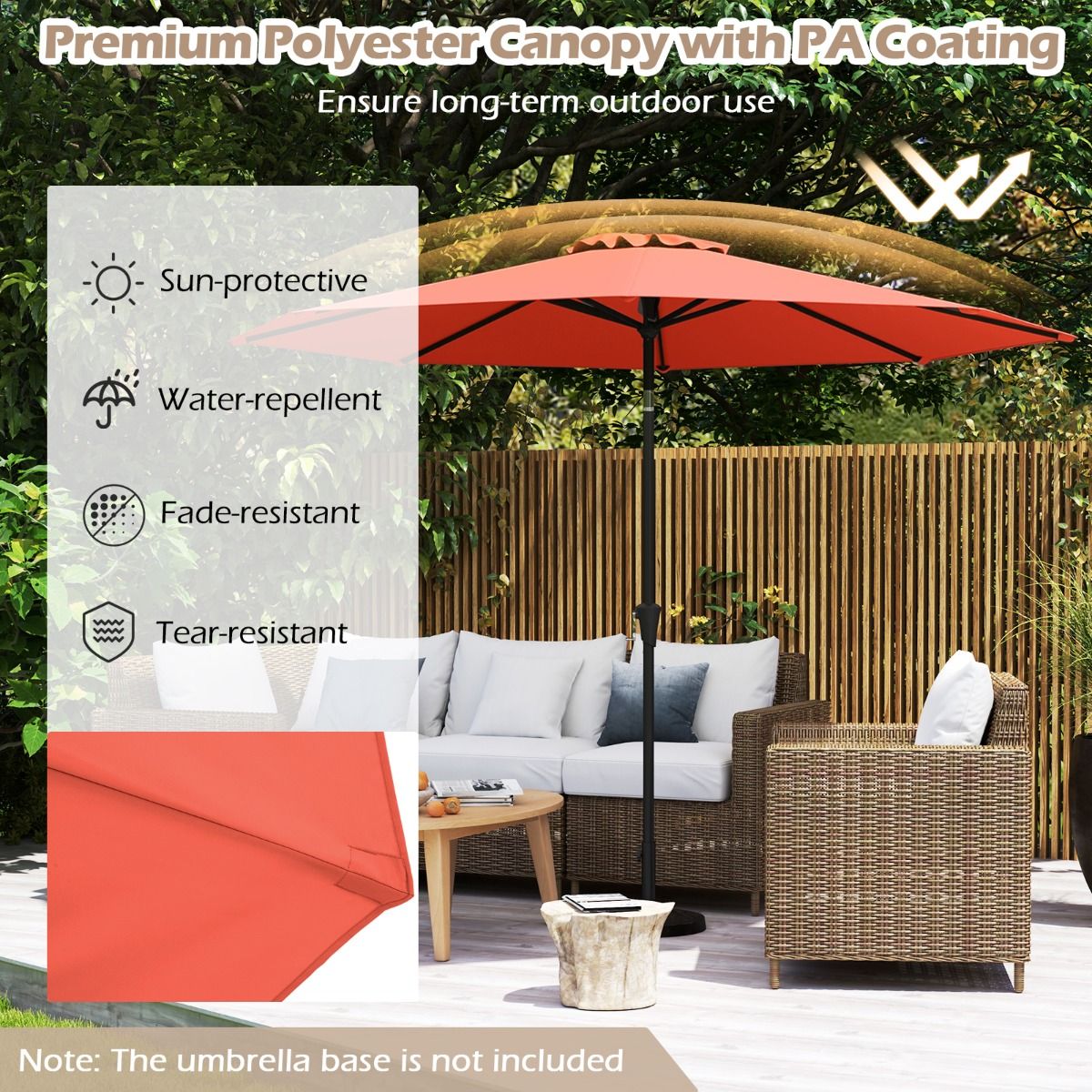Coast 303x253 cm Terrasparasol Oranje – Kantelbare Parasol met Zwengel en 8 Baleinen voor Tuin, Terras en Zwembad
