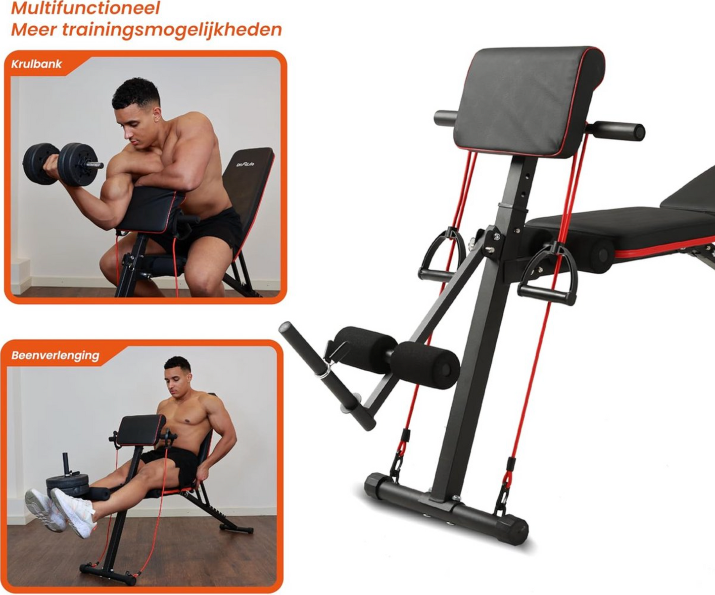 DH FitLife inklapbare halterbank met curlbank en beenstrekker, multifunctioneel – 7 niveaus